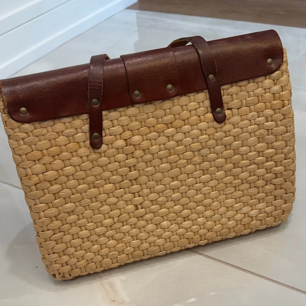 Cappelli Straworld Brown Leather and Tan Woven Briefcase